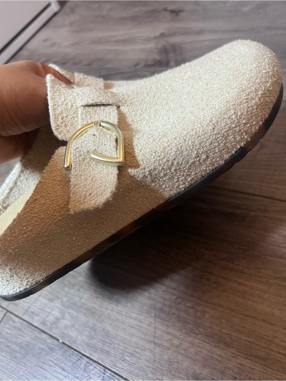 Rothy's Cream Slip-On Clog with Gold Buckle - Picture 6 of 6